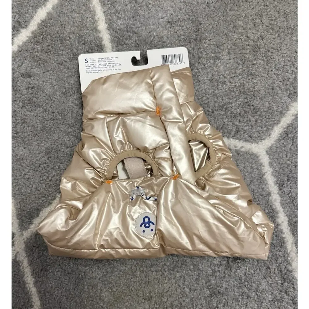 Quilted Puffer Bubble Hem Chic Winter Dog Jacket Coat Warm Small Shiny Pink Gold